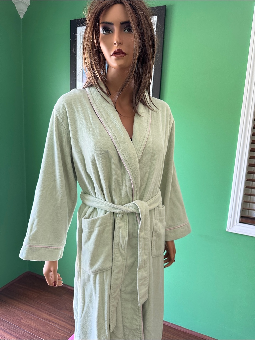 👩🏻👩🏻Vintage GUC Charter Club Light Mint Green Plush Terry Wrap Robe👩🏻👩🏻